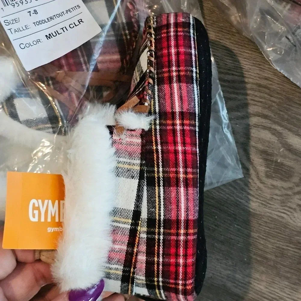 NWT Gymboree Unisex Toddlers Gymmies Multicolor Plaid Relaxing Slippers Size 7-8